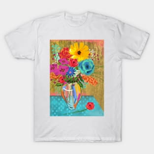 Bright bouquet of flowers in glass vase T-Shirt